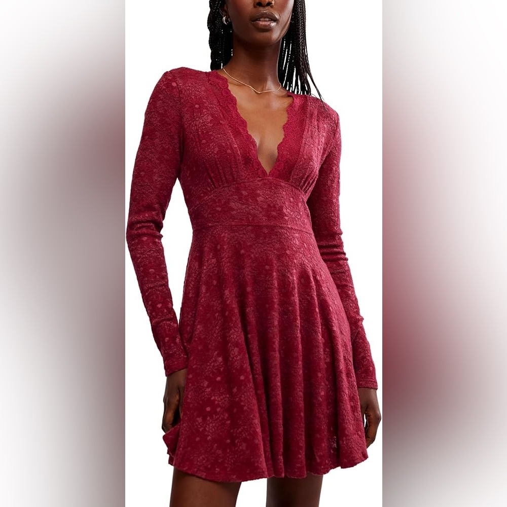 Free People Red Lace Fit Flare Mini Dress Medium